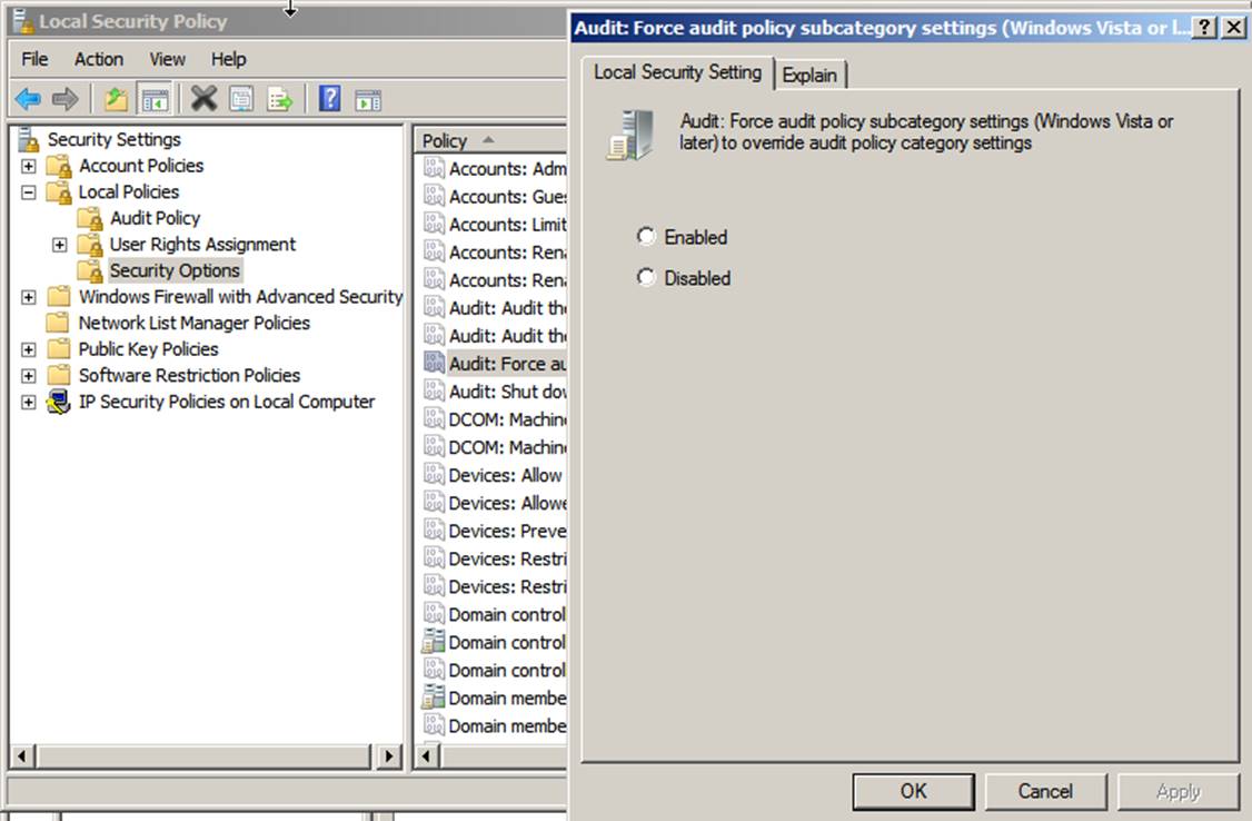 how to enable audit log as a part of windows 2003